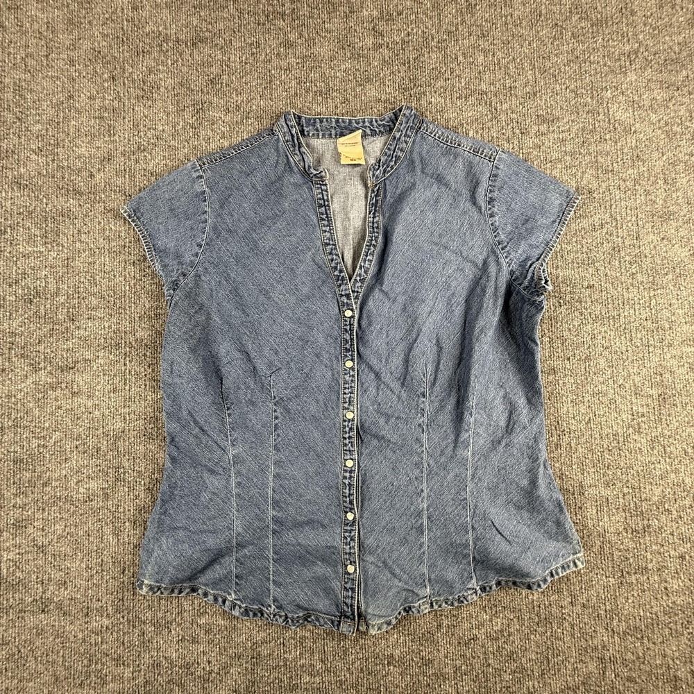 Faded Glory Shirt Womens 16W Blue Denim Snap Button Cap Sleeve Plus FGW26100D